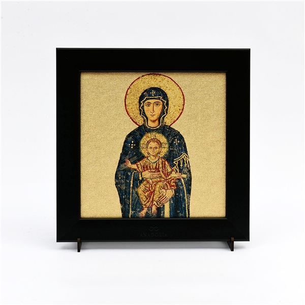 Meryem ve Bebek İsa Altın Varak Siyah Çerçeveli Kanvas Tablo